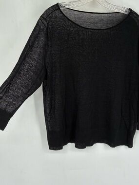 Eileen Fisher Large 100% Linen Black Sheer Blouse Top Shirt Boxy Lagenlook Vaca